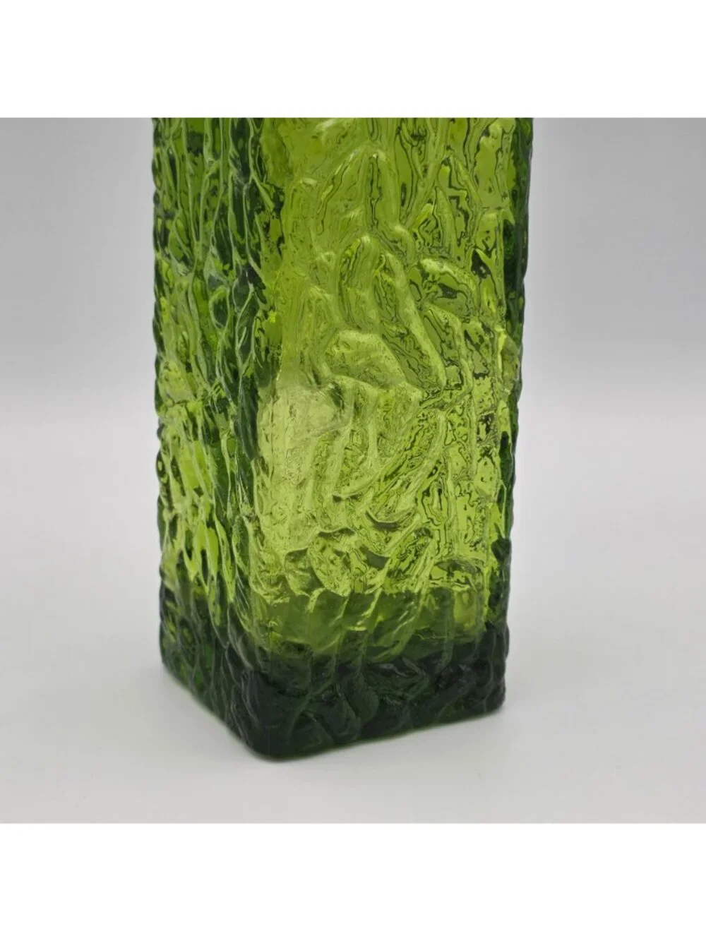 George Davidson Green Glass Vase Rectangular Shape MCM Decoration 8.75